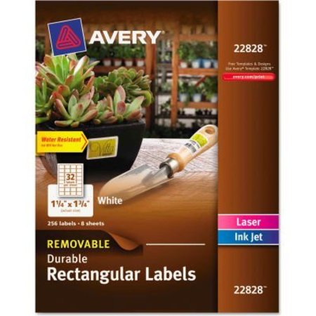 AVERY Avery Removable Durable Labels, TrueBlock Technology, 1-1/4 x 1-3/4, Glossy WE, 256/Pk 22828